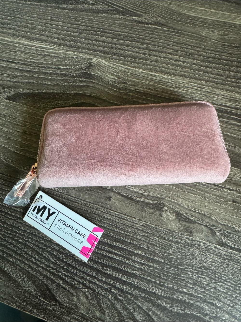 NWT MYTAGALONGS Vitamin Case in a Soft Rose Pink Velvet finish. 6.5” W x 2.75 D